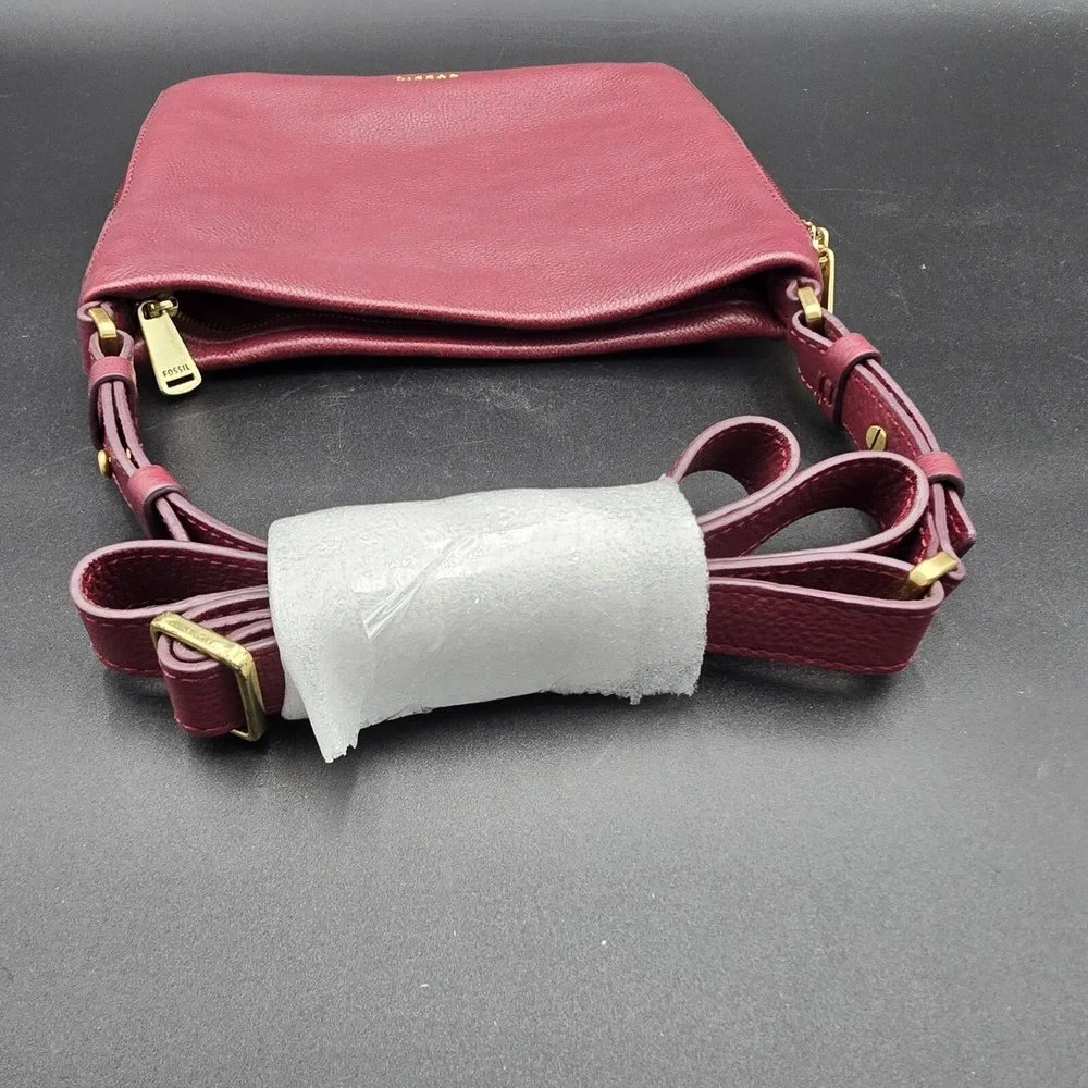 Fossil Preston Crossbody Purse Leather Slim Zip Expandable Shoulder Bag